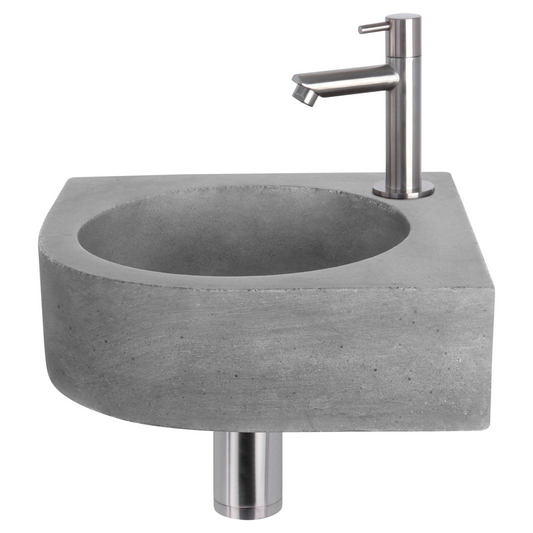 Complete hoekfonteinset Differnz Cleo 30x30 cm donkergrijs beton en mat chroom rechte kraan