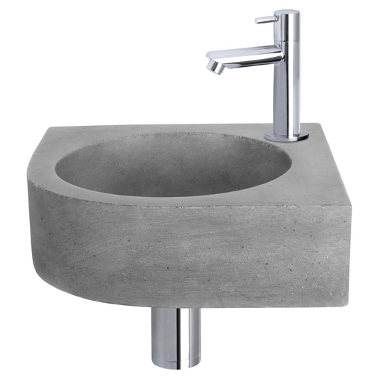 Complete hoekfonteinset Differnz Cleo 30x30 cm donkergrijs beton en glanzend chroom rechte kraan