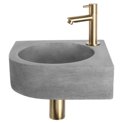 Complete hoekfonteinset Differnz Cleo 30x30 cm donkergrijs beton en mat gouden rechte kraan
