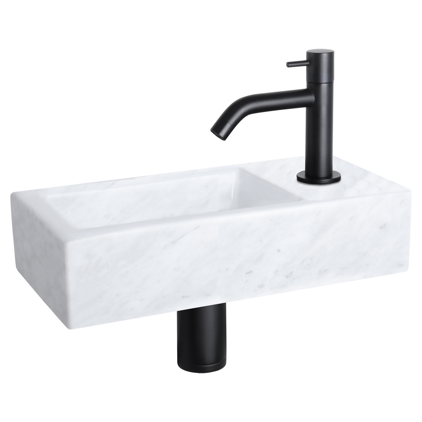 Complete fonteinset Differnz Helios 38x18 cm marmer en mat zwart gebogen kraan