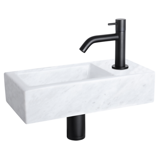 Complete fonteinset Differnz Helios 38x18 cm marmer en mat zwart gebogen kraan