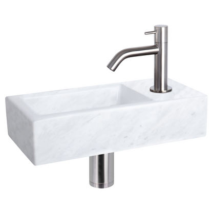 Complete fonteinset Differnz Helios 38x18 cm marmer en mat chroom gebogen kraan