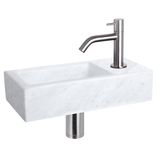 Complete fonteinset Differnz Helios 38x18 cm marmer en mat chroom gebogen kraan
