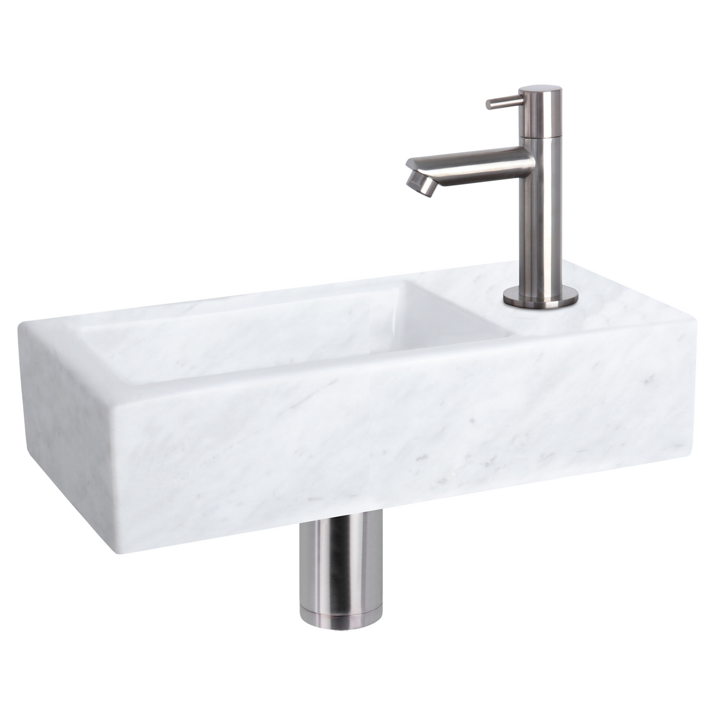 Complete fonteinset Differnz Helios 38x18 cm marmer en mat chroom rechte kraan