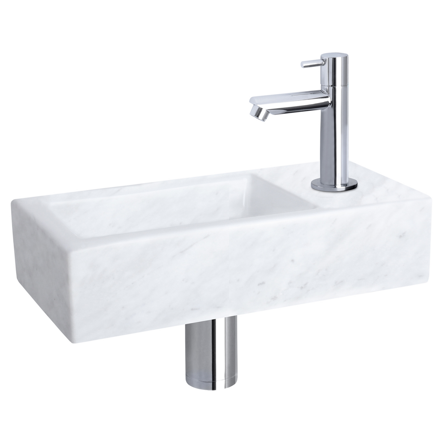 Complete fonteinset Differnz Helios 38x18 cm marmer en glanzend chroom rechte kraan