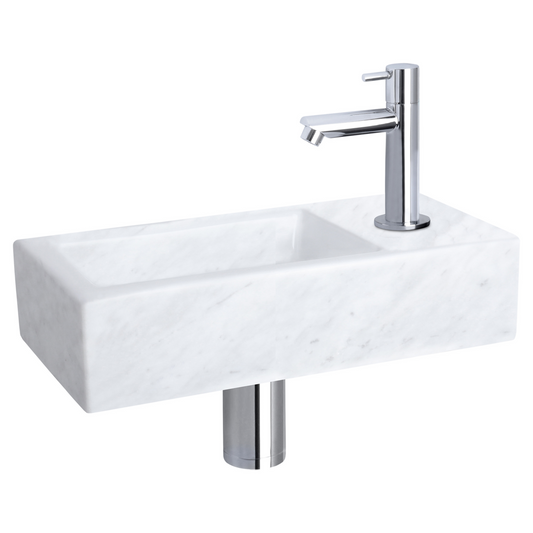 Complete fonteinset Differnz Helios 38x18 cm marmer en glanzend chroom rechte kraan