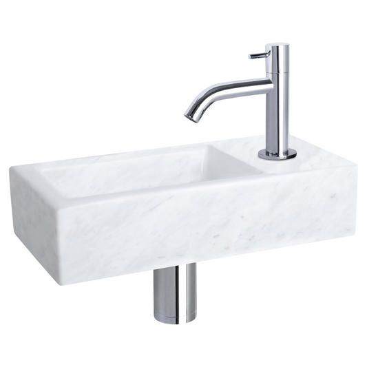 Complete fonteinset Differnz Helios 38x18 cm marmer en glanzend chroom gebogen kraan