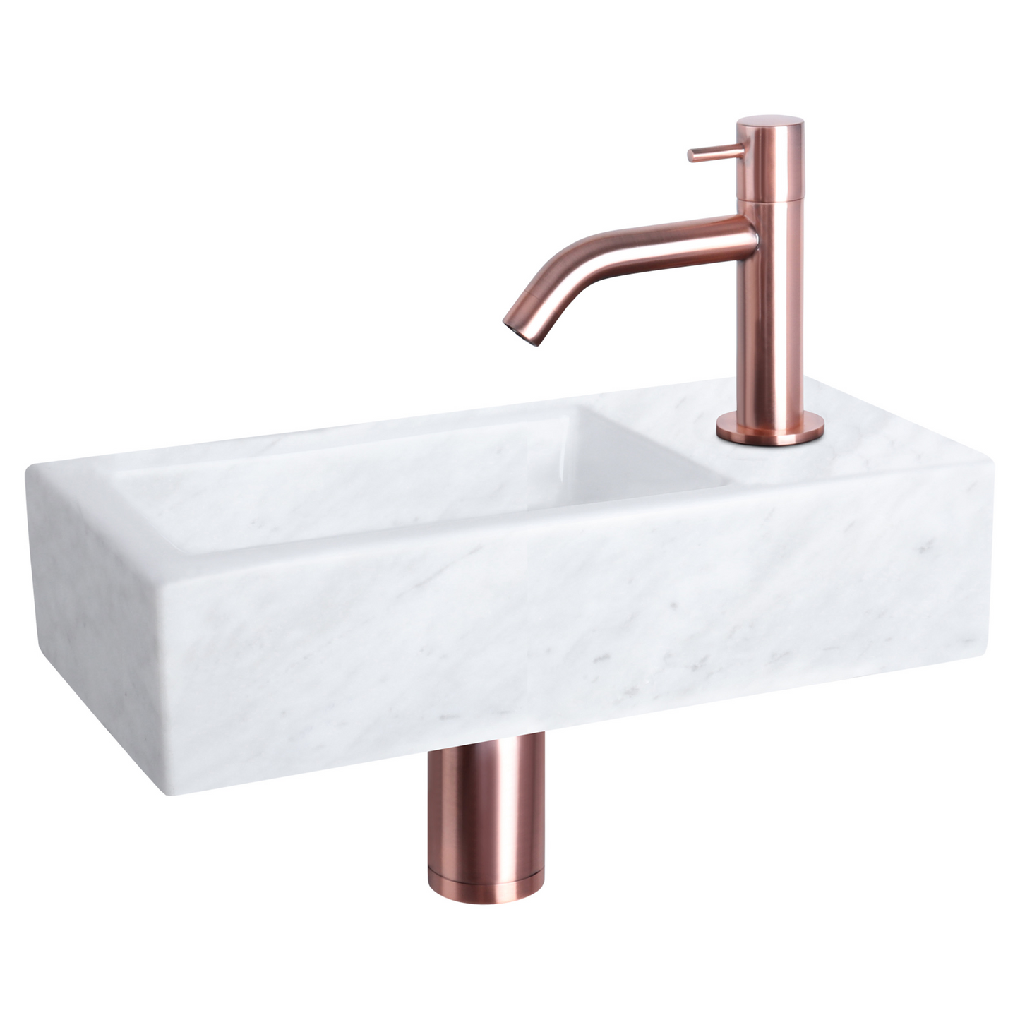 Complete fonteinset Differnz Helios 38x18 cm marmer en koper gebogen kraan