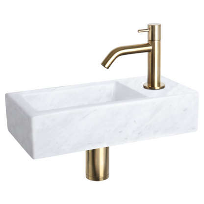 Complete fonteinset Differnz Helios 38x18 cm marmer en mat gouden gebogen kraan