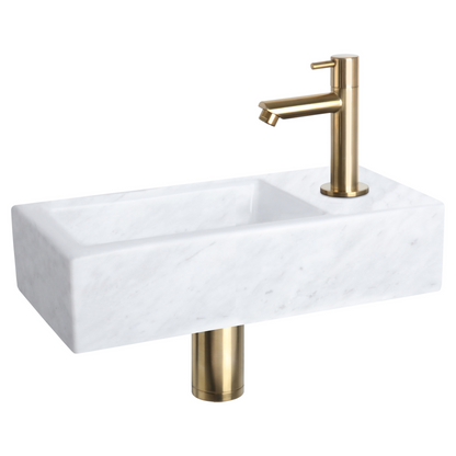 Complete fonteinset Differnz Helios 38x18 cm marmer en mat goud rechte kraan
