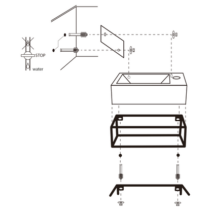 Complete fonteinset met handdoekrek Differnz Force 40x22 cm keramiek en mat zwart gebogen kraan