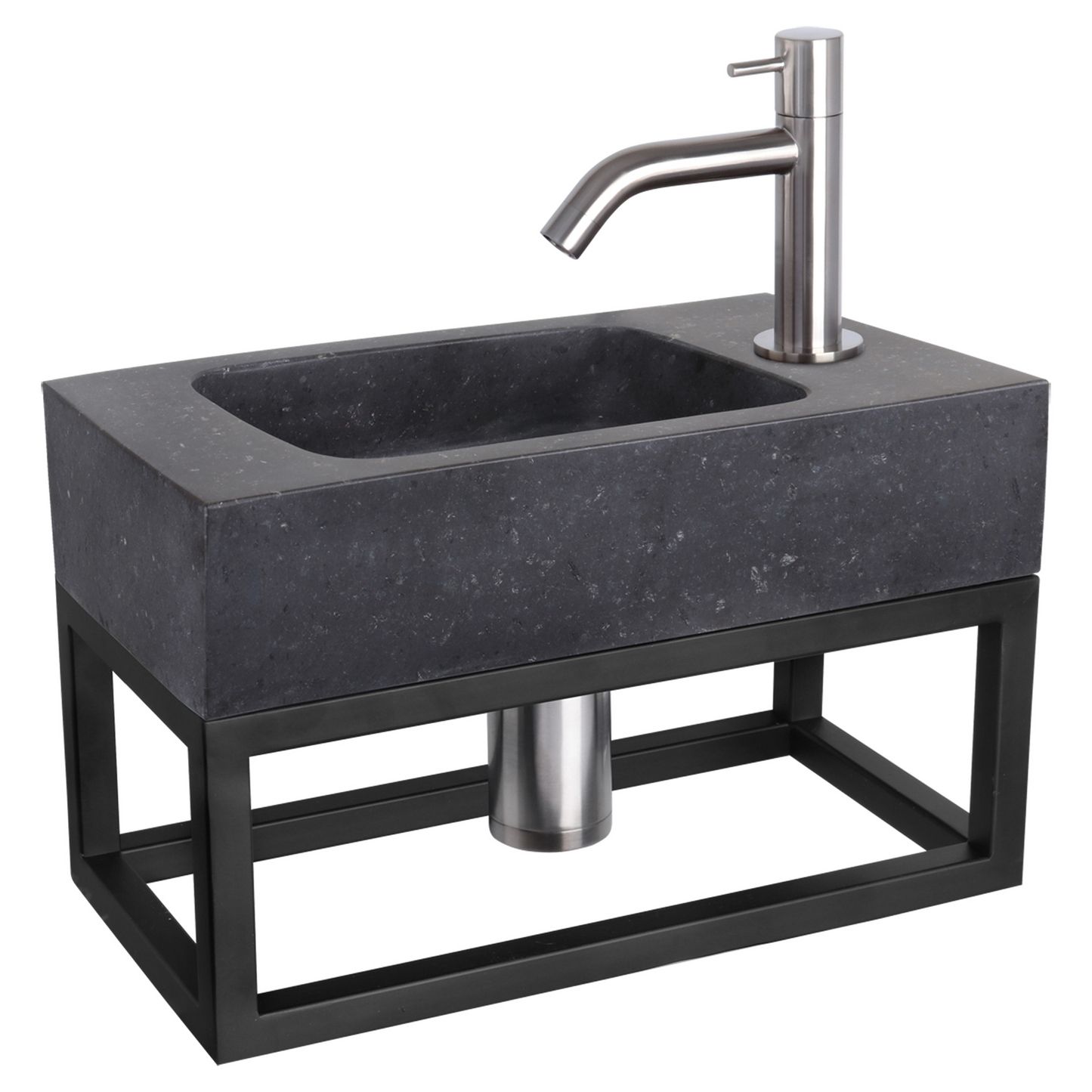 Complete fonteinset met handdoekrek Differnz Bombai black 40x22 cm natuursteen en mat chroom gebogen kraan
