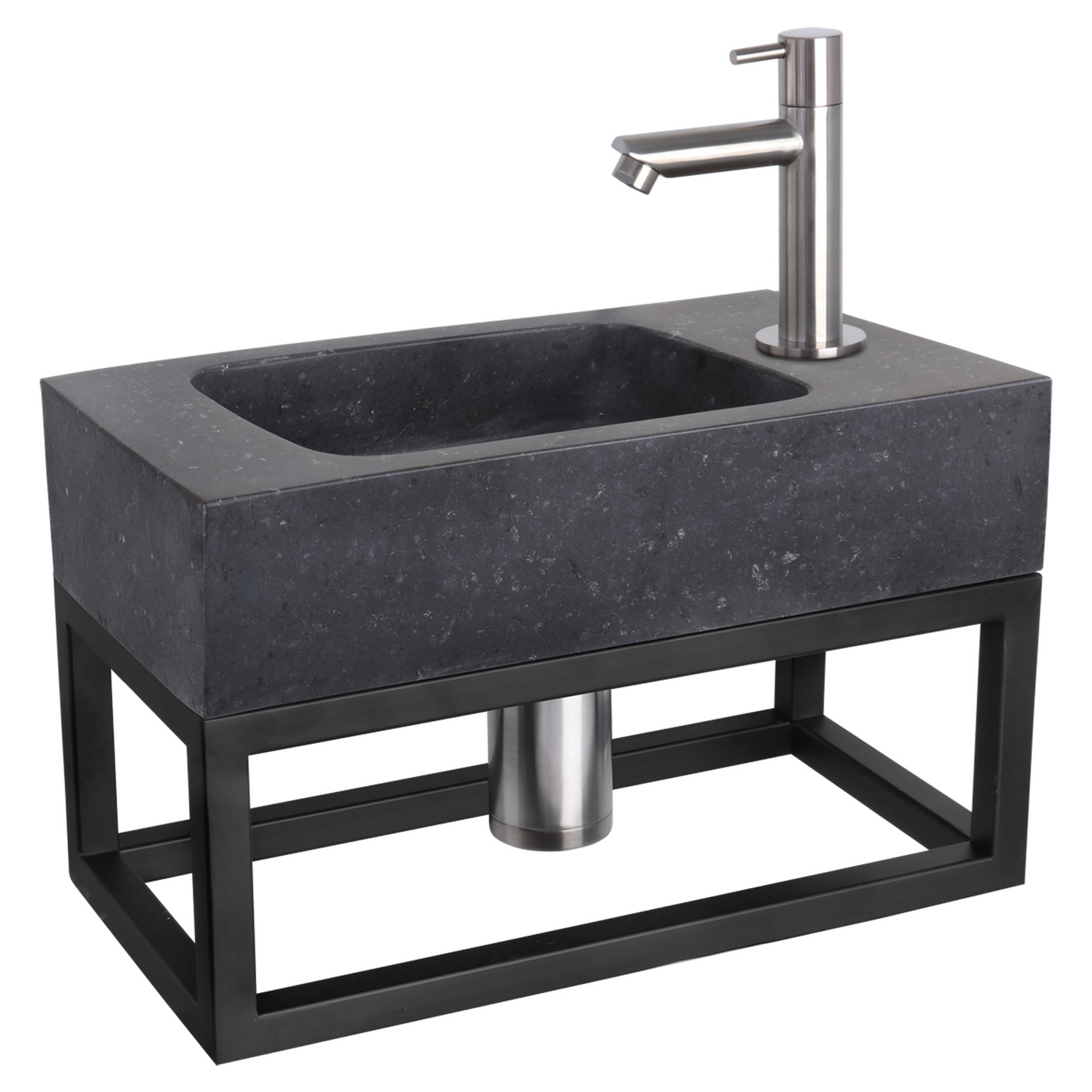 Complete fonteinset met handdoekrek Differnz Bombai black 40x22 cm natuursteen en mat chroom rechte kraan