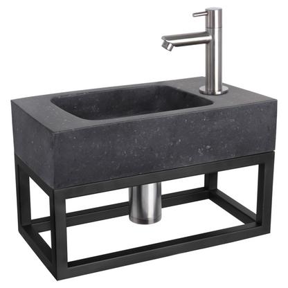 Complete fonteinset met handdoekrek Differnz Bombai black 40x22 cm natuursteen en mat chroom rechte kraan