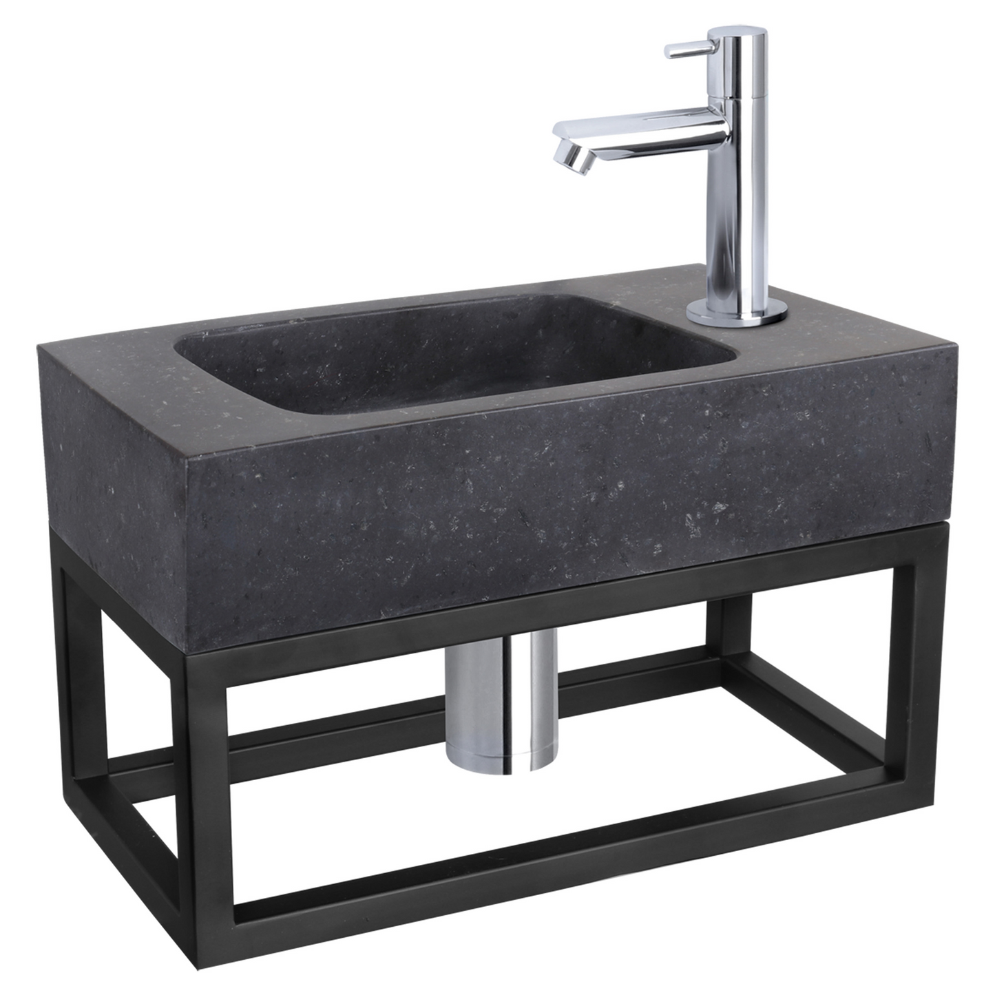 Complete fonteinset met handdoekrek Differnz Bombai black 40x22 cm natuursteen en glanzend chroom rechte kraan