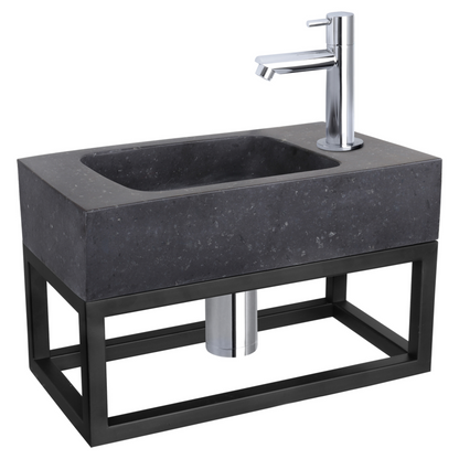 Complete fonteinset met handdoekrek Differnz Bombai black 40x22 cm natuursteen en glanzend chroom rechte kraan