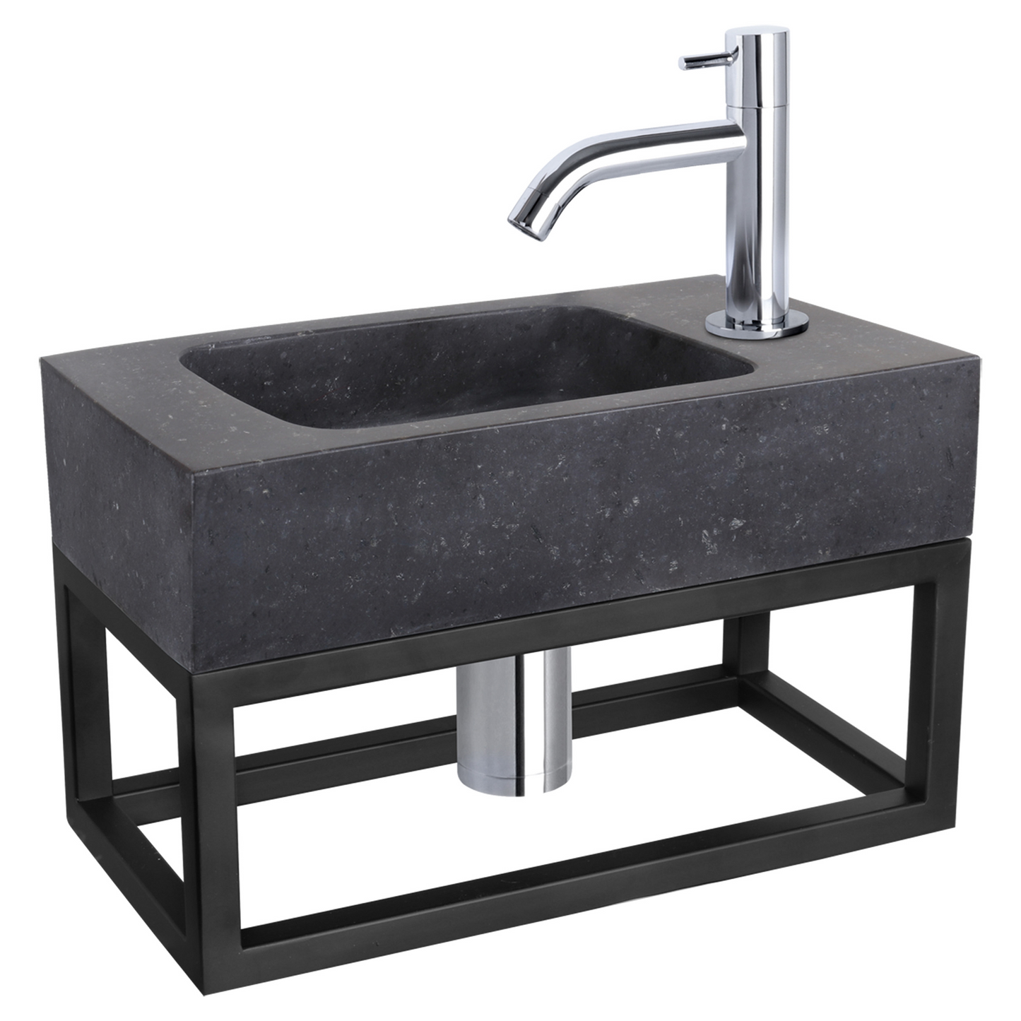 Complete fonteinset met handdoekrek Differnz Bombai black 40x22 cm natuursteen en glanzend chroom gebogen kraan