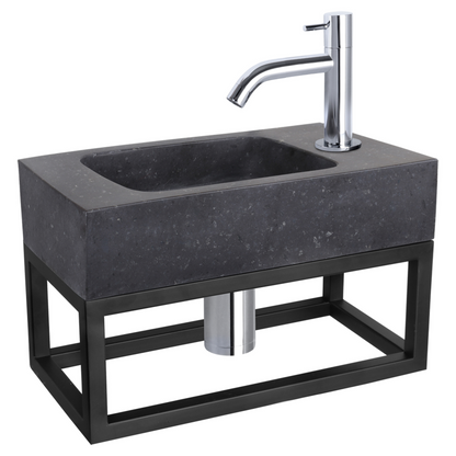 Complete fonteinset met handdoekrek Differnz Bombai black 40x22 cm natuursteen en glanzend chroom gebogen kraan