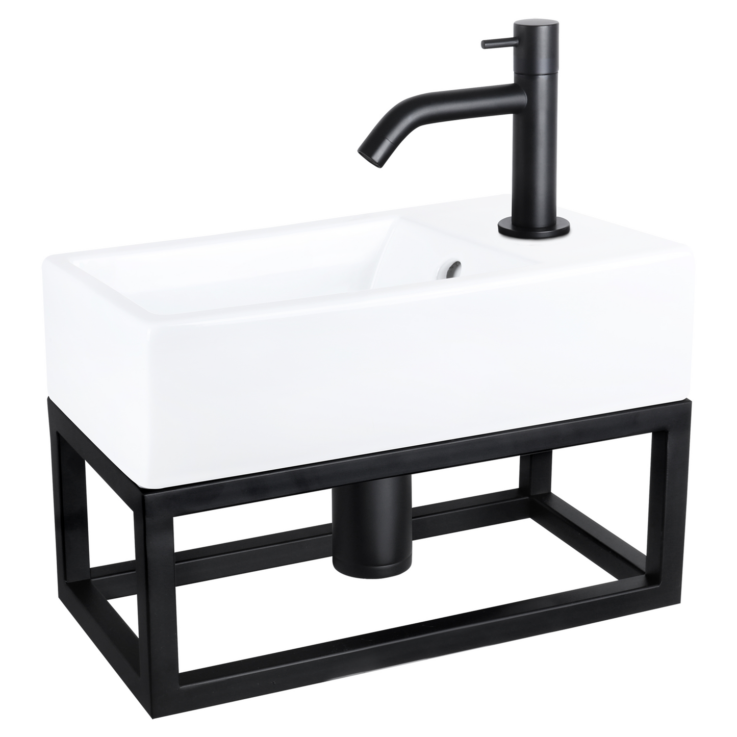 Complete fonteinset met handdoekrek Differnz Force 40x22 cm keramiek en mat zwart gebogen kraan