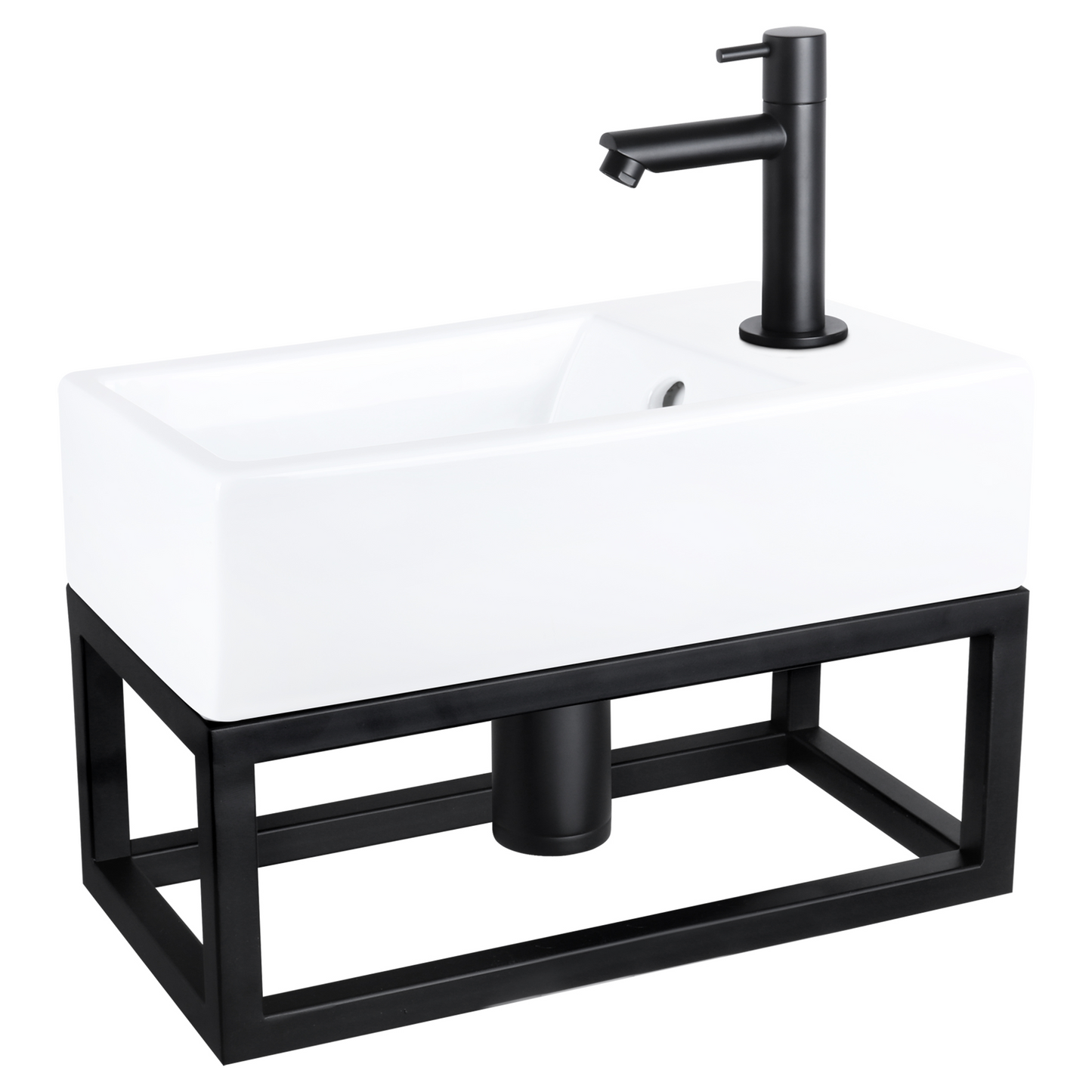 Complete fonteinset met handdoekrek Differnz Force 40x22 cm keramiek en mat zwarte rechte kraan