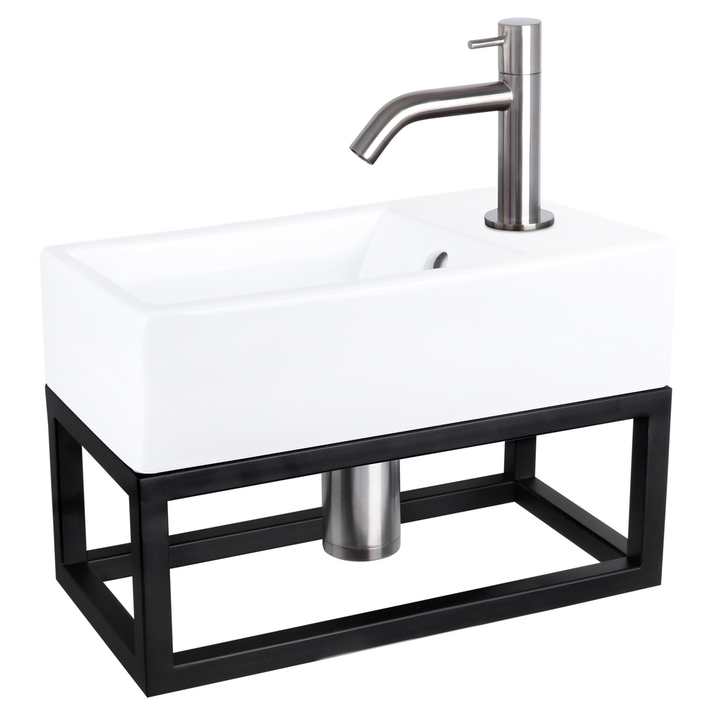 Complete fonteinset met handdoekrek Differnz Force 40x22 cm keramiek en mat chroom gebogen kraan