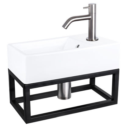 Complete fonteinset met handdoekrek Differnz Force 40x22 cm keramiek en mat chroom gebogen kraan