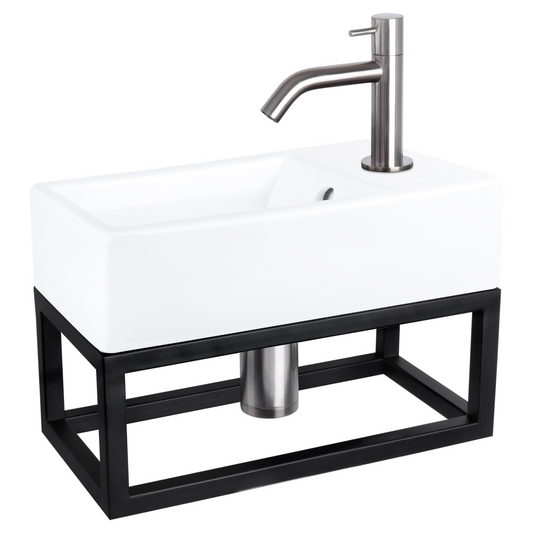 Complete fonteinset met handdoekrek Differnz Force 40x22 cm keramiek en mat chroom gebogen kraan