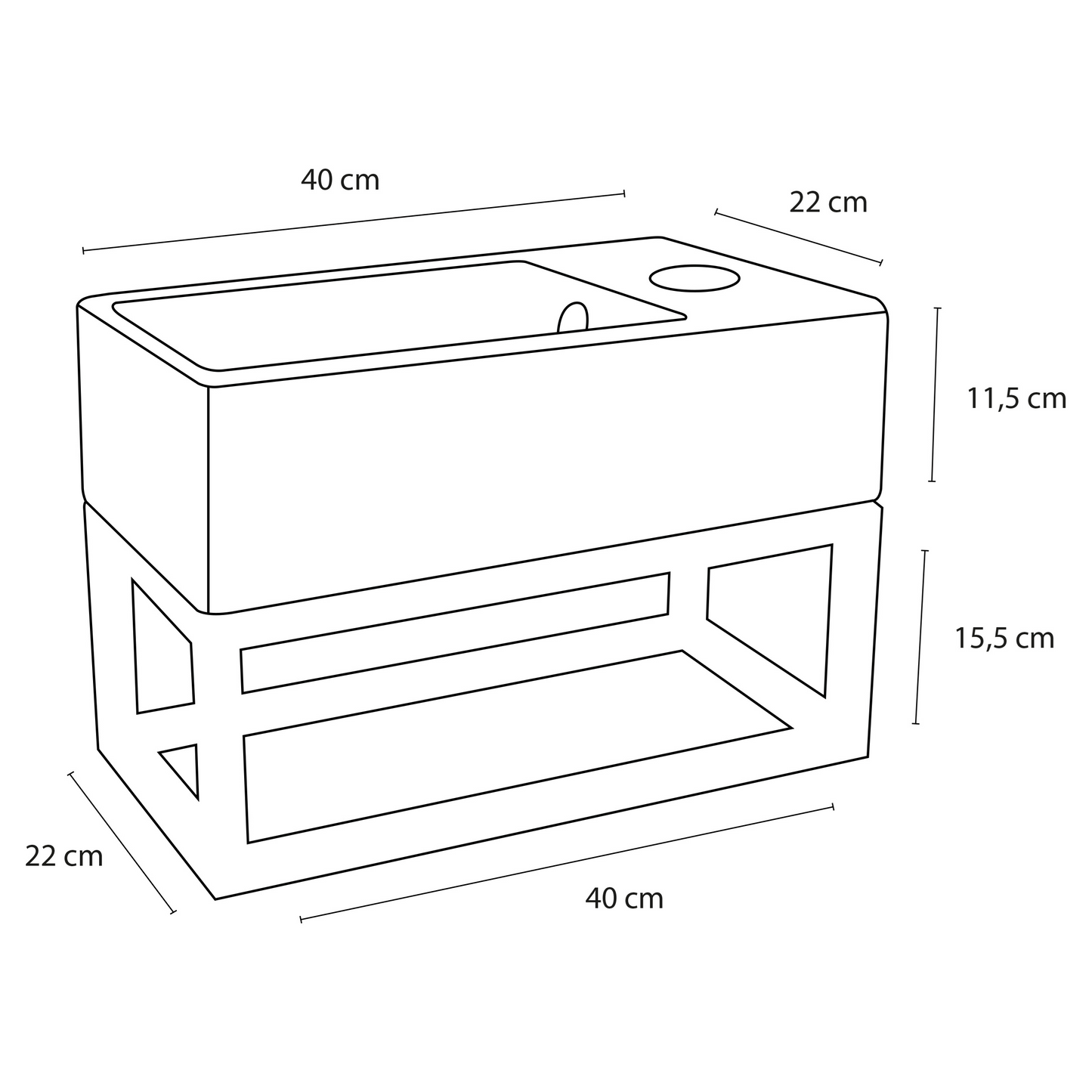 Complete fonteinset met handdoekrek Differnz Force 40x22 cm keramiek en koper rechte kraan