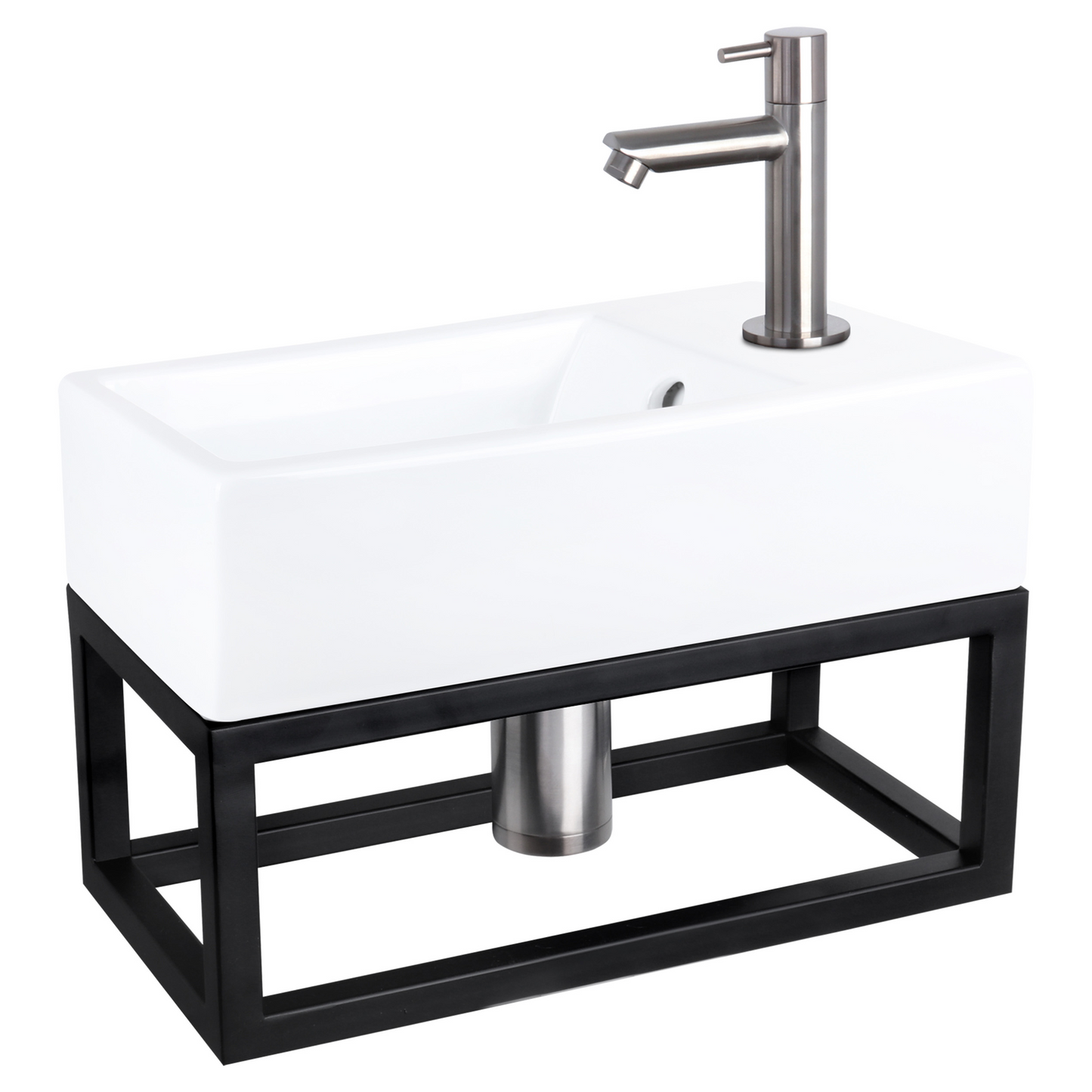 Complete fonteinset met handdoekrek Differnz Force 40x22 cm keramiek en mat chroom rechte kraan