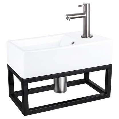 Complete fonteinset met handdoekrek Differnz Force 40x22 cm keramiek en mat chroom rechte kraan