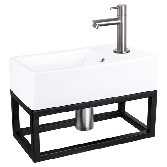 Complete fonteinset met handdoekrek Differnz Force 40x22 cm keramiek en mat chroom rechte kraan
