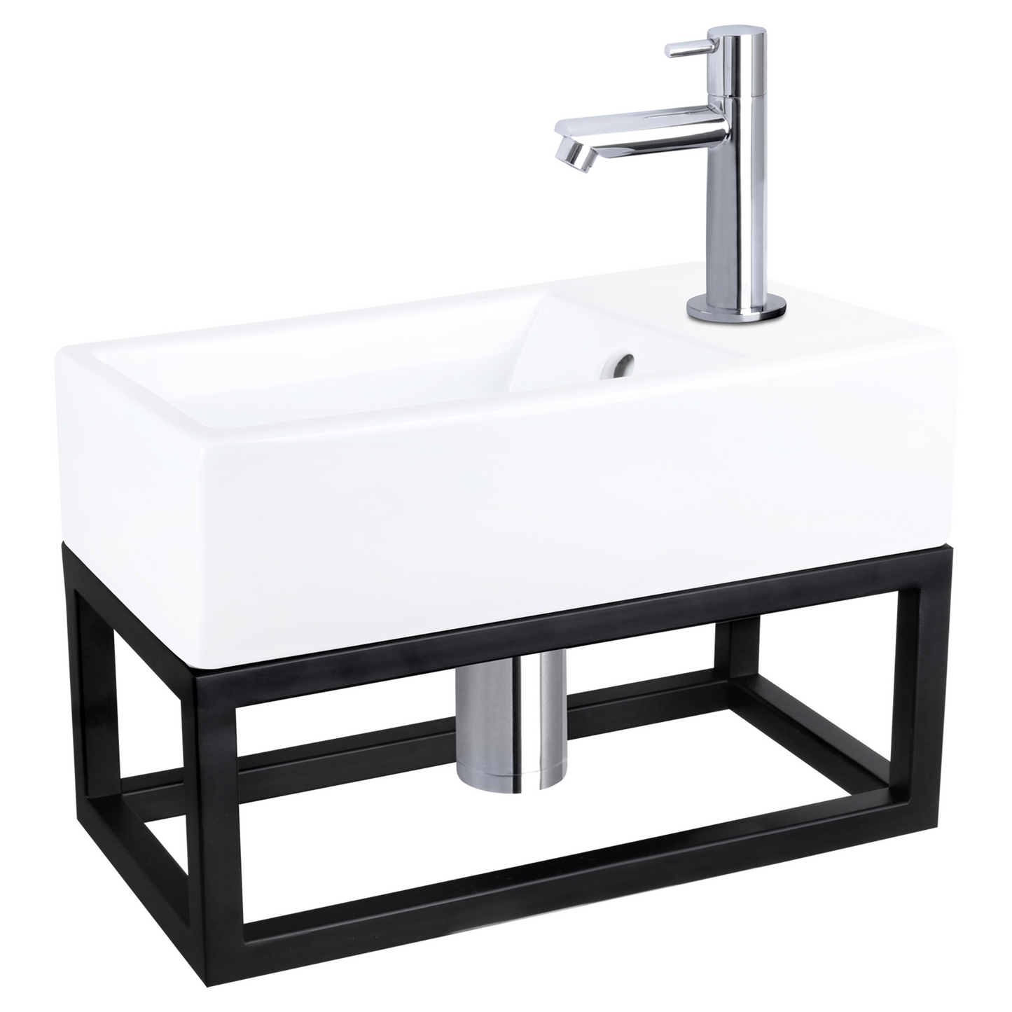 Complete fonteinset met handdoekrek Differnz Force 40x22 cm keramiek en glanzend chroom rechte kraan