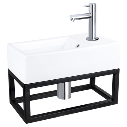 Complete fonteinset met handdoekrek Differnz Force 40x22 cm keramiek en glanzend chroom rechte kraan
