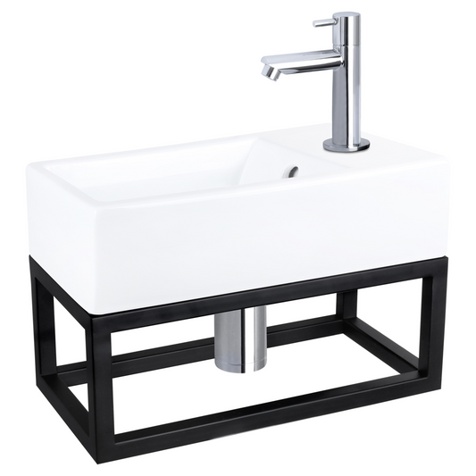 Complete fonteinset met handdoekrek Differnz Force 40x22 cm keramiek en glanzend chroom rechte kraan