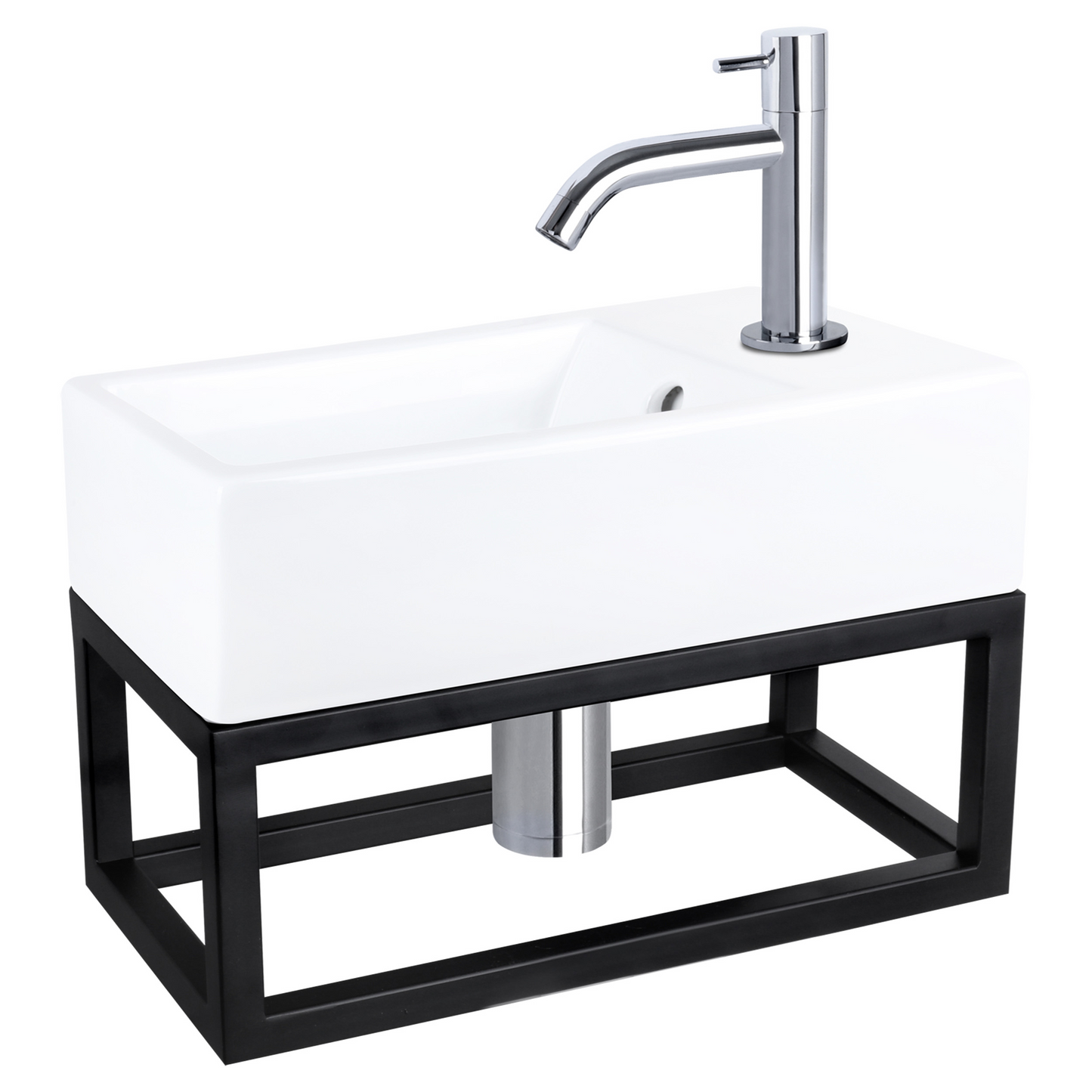 Complete fonteinset met handdoekrek Differnz Force 40x22 cm keramiek en glanzend chroom gebogen kraan