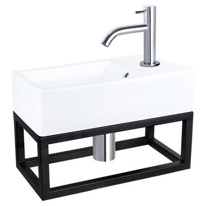 Complete fonteinset met handdoekrek Differnz Force 40x22 cm keramiek en glanzend chroom gebogen kraan