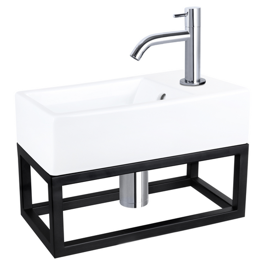 Complete fonteinset met handdoekrek Differnz Force 40x22 cm keramiek en glanzend chroom gebogen kraan