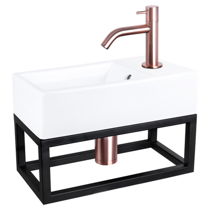 Complete fonteinset met handdoekrek Differnz Force 40x22 cm keramiek en koper gebogen kraan