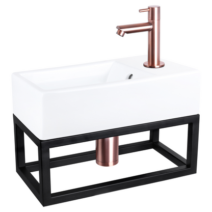 Complete fonteinset met handdoekrek Differnz Force 40x22 cm keramiek en koper rechte kraan