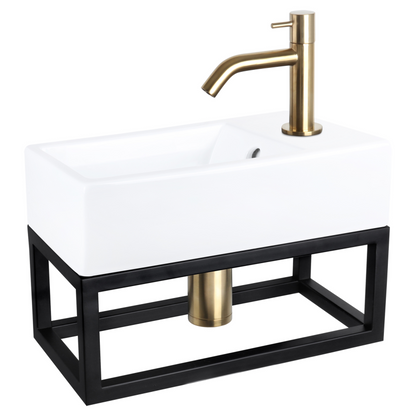 Complete fonteinset met handdoekrek Differnz Force 40x22 cm keramiek en mat gouden gebogen kraan