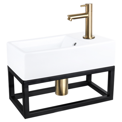 Complete fonteinset met handdoekrek Differnz Force 40x22 cm keramiek en mat gouden rechte kraan