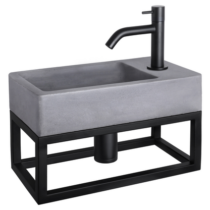 Complete fonteinset met handdoekrek Differnz Force 40x22 cm beton en mat zwart gebogen kraan