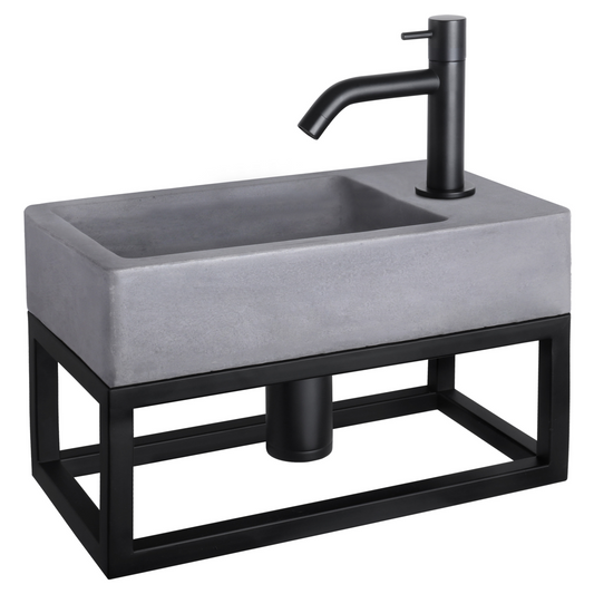Complete fonteinset met handdoekrek Differnz Force 40x22 cm beton en mat zwart gebogen kraan
