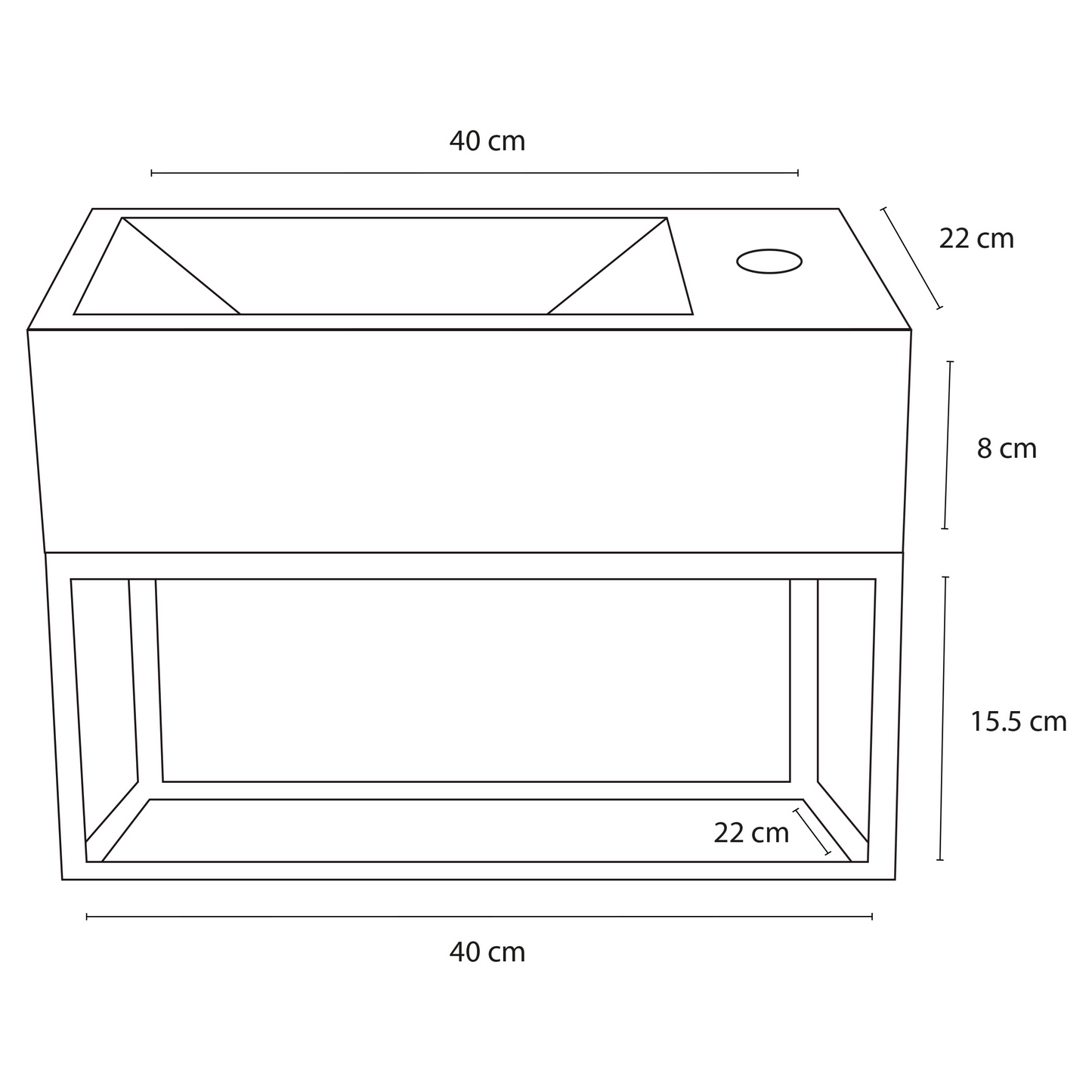 Complete fonteinset met handdoekrek Differnz Force 40x22 cm beton en koper gebogen kraan