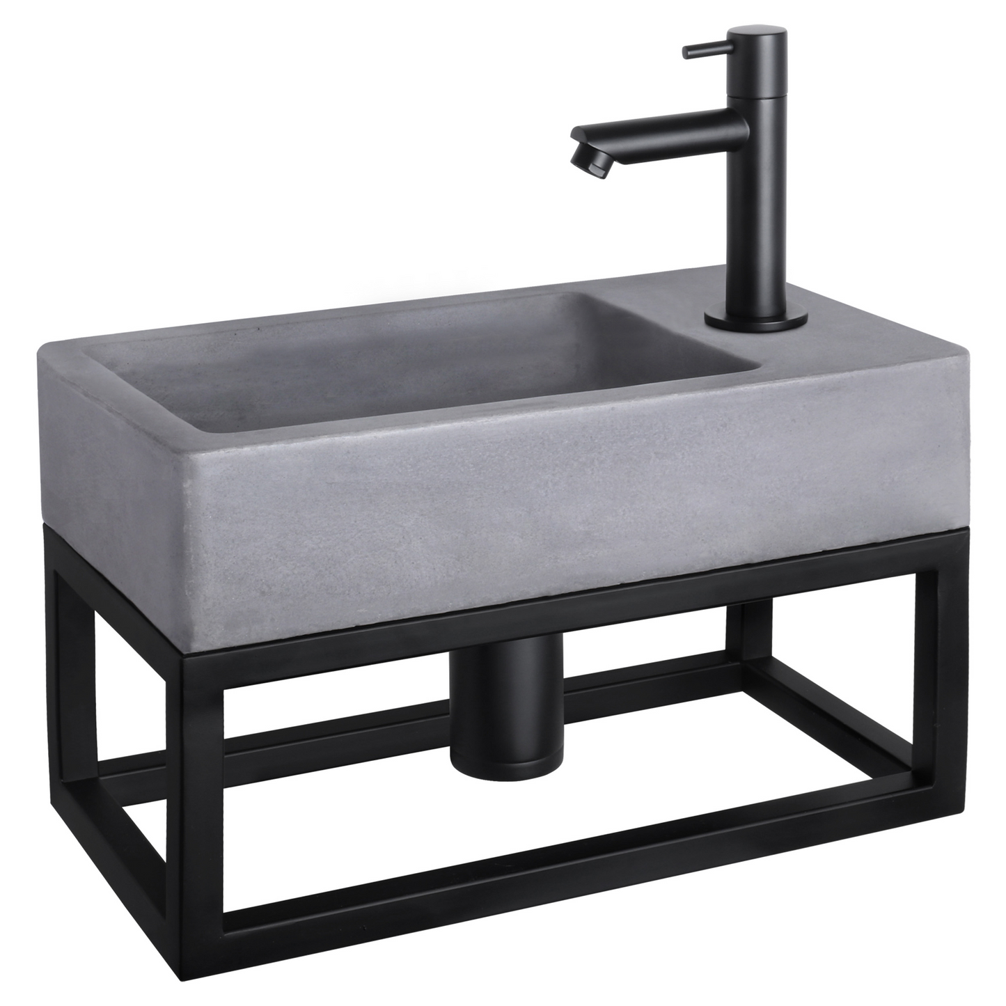 Complete fonteinset met handdoekrek Differnz Force 40x22 cm beton en mat zwarte rechte kraan