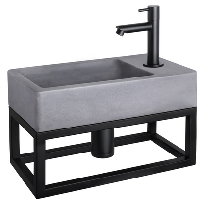 Complete fonteinset met handdoekrek Differnz Force 40x22 cm beton en mat zwarte rechte kraan