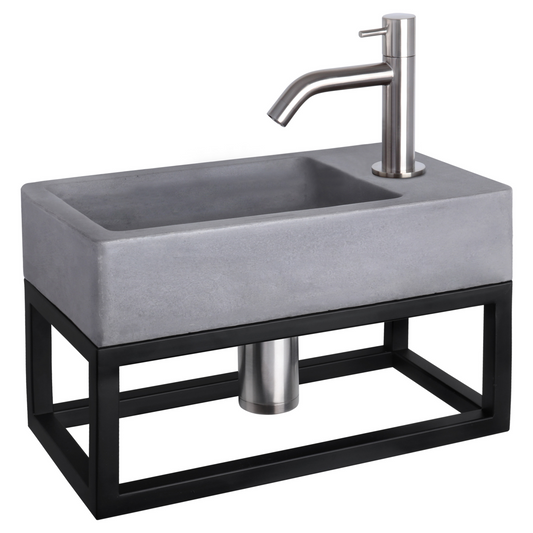 Complete fonteinset met handdoekrek Differnz Force 40x22 cm beton en mat chroom gebogen kraan