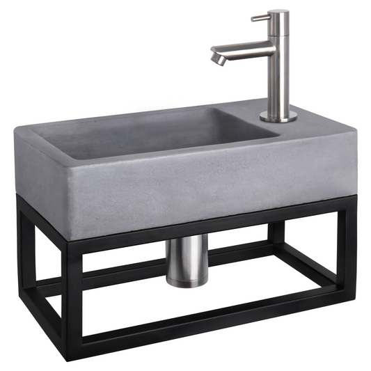 Complete fonteinset met handdoekrek Differnz Force 40x22 cm beton en mat chroom rechte kraan