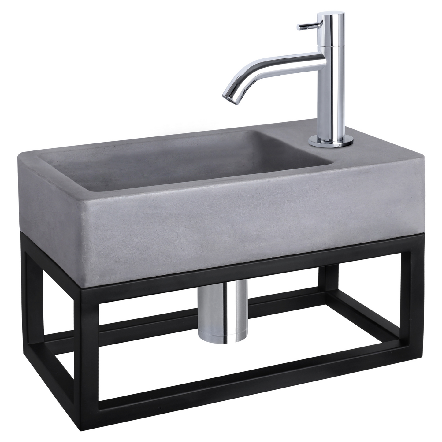 Complete fonteinset met handdoekrek Differnz Force 40x22 cm beton en glanzend chroom rechte kraan