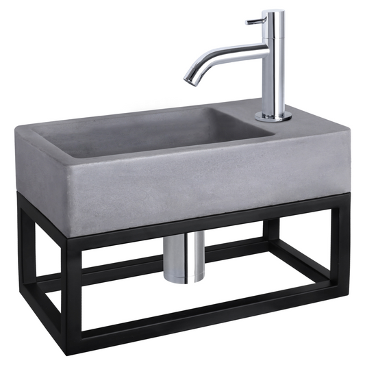 Complete fonteinset met handdoekrek Differnz Force 40x22 cm beton en glanzend chroom gebogen kraan